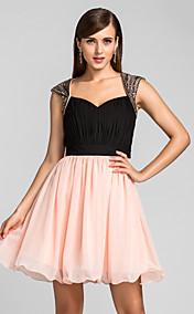 A-ligne robe de cocktail en mousseline de soie à court / mini (635895)