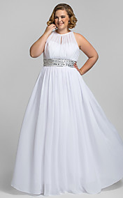 plus la taille gaine / colonne rez-longueur mousseline de soie extensible robe de soirée de satin de cou