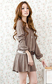 Vêtements pour femmes O-Long Neck tricotage occasionnel mini robe lâche doux à manches