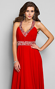 gaine / colonne v-cou-parole longueur robe de soirée en mousseline de soie (590 992)