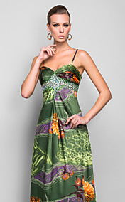 Gaine / colonne de sol longueur robe de soirée en taffetas Print Halter