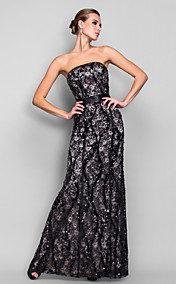 Parole longueur robe de soirée pailletée Et bretelles en satin gaine / colonne