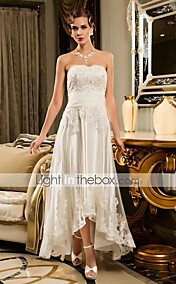 Wedding Dress Sheath Column Asymmetrical Tulle Strapless Scalloped Edge With Beading Appliques 