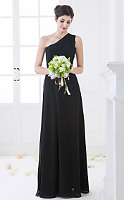 gaine / colonne d'un étage longueur robe de demoiselle d'honneur de mousseline de soie épaule (663648)