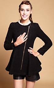 Femme Manteau ceinturé col rond Tweed avec Zip Front Detail