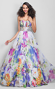 bustier A-ligne/Princess plancher-longueur mousseline de soie imprimée soirée / robe de bal