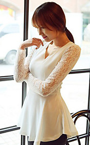 V Neck Lace Ruffle Hem manches de chemise de femmes