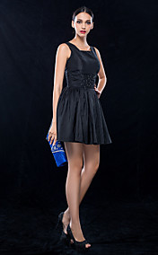 Mini robe en taffetas A-ligne carré court / cocktail (699497)