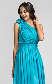 une ligne un genou longueur robe de demoiselle d'honneur de mousseline de soie épaule (710805)