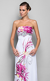Gaine / colonne de sol longueur Imprimer robe de soirée sans bretelles de satin