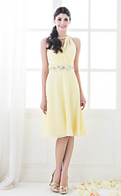 robe shealth / colonne haute cou genou longueur chiffon demoiselle d'honneur (568043)