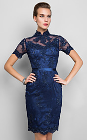 gaine / colonne robe haute cou genou longueur cocktail de lacet (635919)