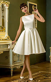Robe de Mariée Trapèze - Col Bateau - Genou (Satin)