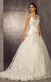 robe dentelle weddimg train de princesse a-ligne une épaule balayage / pinceau (632807)
