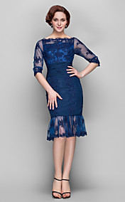 trompette / sirène bateau genou-longueur tulle et mousseline mère de la robe de mariée (682 759)