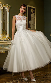 Wedding Dress A Line Ankle Length Tulle Jewel Bridal Gown With Beading Appliques