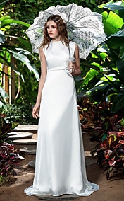 gaine / colonne bateau balayage / pinceau train robe de mariée en mousseline de soie (710 747)