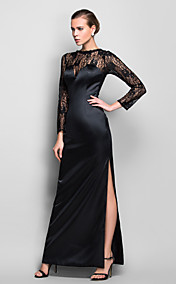 robe de soirée gaine / colonne scoop-parole longueur satin stretch et dentelle (759 902)