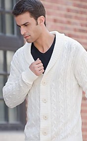 Col en V Blanc Boucle Pulls Manteau hommes