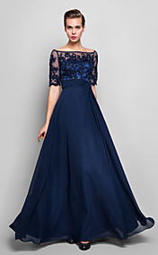 robe de soirée gaine / colonne hors-la-épaule-parole longueur mousseline de soie et tulle (551359)