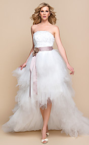 robe de mariage ltbridal une ligne princesse sans bretelles de tulle et de dentelle asymétrique (937262)