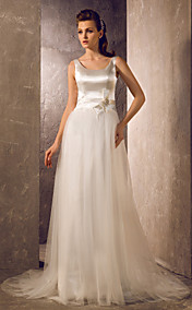 une ligne princesse scoop-parole longueur tulle extensible et robe de mariée en satin (783 891)