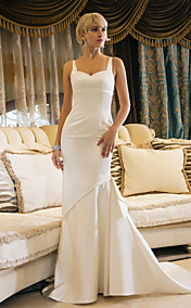 trompette / sirène bretelles spaghetti tribunal train robe de mariée en satin (631 198)