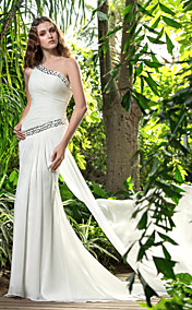 gaine / colonne un balayage / pinceau train robe de mariée en mousseline de soie de l'épaule (722835)