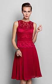 A-ligne bijou longueur genou en mousseline de soie et robe de cocktail en dentelle (759948)