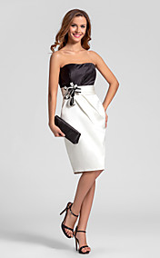 Bridesmaid Dress Knee Length Satin Sheath Column Strapless Dress (808864)