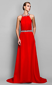 A-line/Princess Halter balayage / pinceau train robe de soirée en mousseline de soie