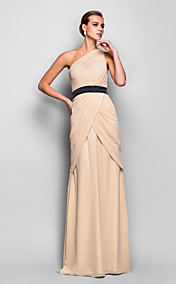 robe fourreau / colonne une épaule-parole longueur naturelle soirée en mousseline de soie (759 796)