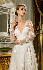 gaine / colonne v-cou-parole longueur tulle robe de mousseline de soie et de dentelle weddimg ANF (699566)