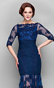 trompette / sirène bateau genou-longueur tulle et mousseline mère de la robe de mariée (682 759)