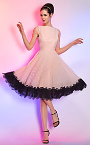 [XmasSale]robe de mousseline de soie cocktail une ligne bateau longueur genou (759958)