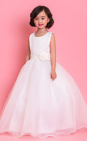 A-ligne Jewel cheville longueur satin et de tulle fleur fille (plus de couleurs)