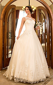 Robe de Mariée - Classique & Intemporel/Elégant & Luxueux/Brillant & Séduisant - Trapèze/Princesse - Une Bretelle - Brosse (Tulle/Dentelle)