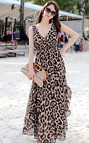 V-cou Leopard Bohême cheville robes de mousseline de soie Longueur de la femme