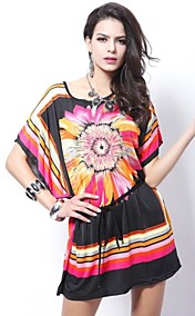 Belle robe de plage d'aile de batte de femmes avec motif floral d'impression et de ceinture