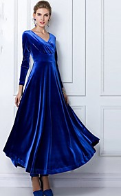 manches longues col V robe pleuche maxi de femmes