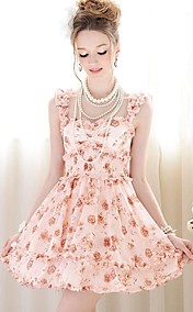 Strap volants taille mince d'impression floral A-ligne de robe de femmes