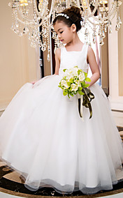 A-ligne de carrés cheville longueur satin et tulle de mariage / partie robe de demoiselle (plus de couleurs)