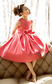 A-line Princess Jewel Tea-length Satin Flower Girl Dress (733991)