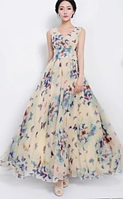 v cou robe sans manches en mousseline de soie maxi de femmes