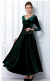 manches longues col V robe pleuche maxi de femmes