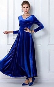 manches longues col V robe pleuche maxi de femmes