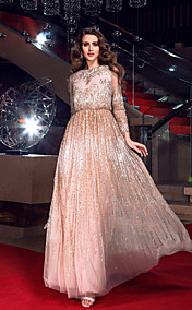 Sheath/Column Bateau Floor-length Tulle Sequined Evening Dress inspired by Angelina Jolie