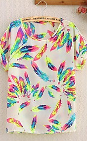 Point de collier de plumes blanches imprimé floral shirt des femmes