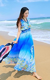 V Neck Bohême Ombre Flora Imprimer robe de Kingmany femmes