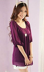 Rond Longueur de collier de ½ des femmes manches bouffantes en mousseline de soie de T-shirt